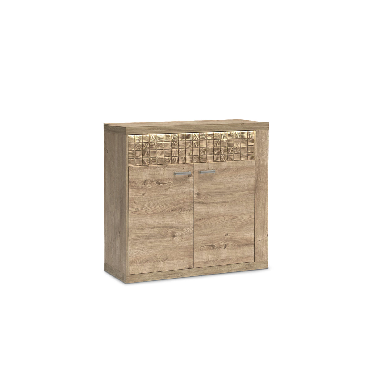 Commode Korin 102x99 avec LED – lumière chaude au-dessus de la façade rainurée, commode avec éclairage LED
