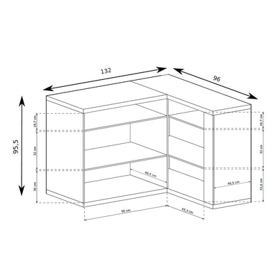 Commode Korin 132x99 – schéma avec largeur, hauteur et profondeur