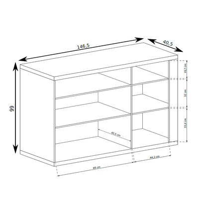Commode Korin 147x99 – schéma des dimensions avec largeur, hauteur et profondeur