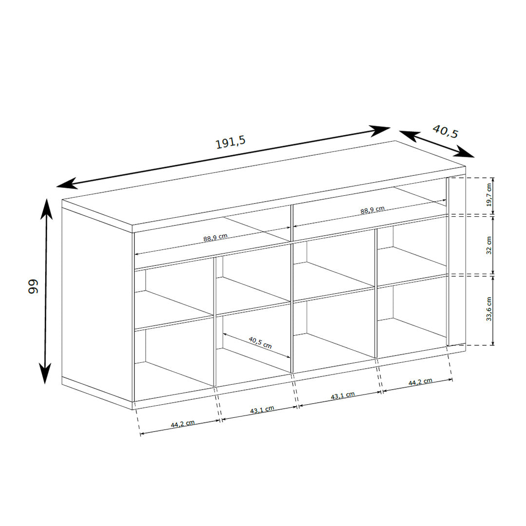 Commode Korin 192x99 – schéma avec largeur, hauteur et profondeur