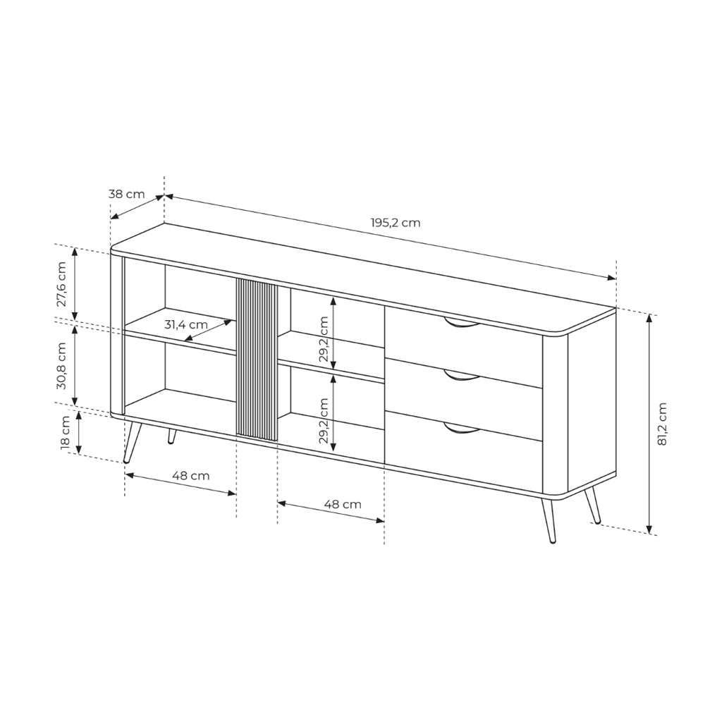 Velia Wide Sideboard 195x81 with Cabinets and Drawers, Soft Loft Style – photo 6