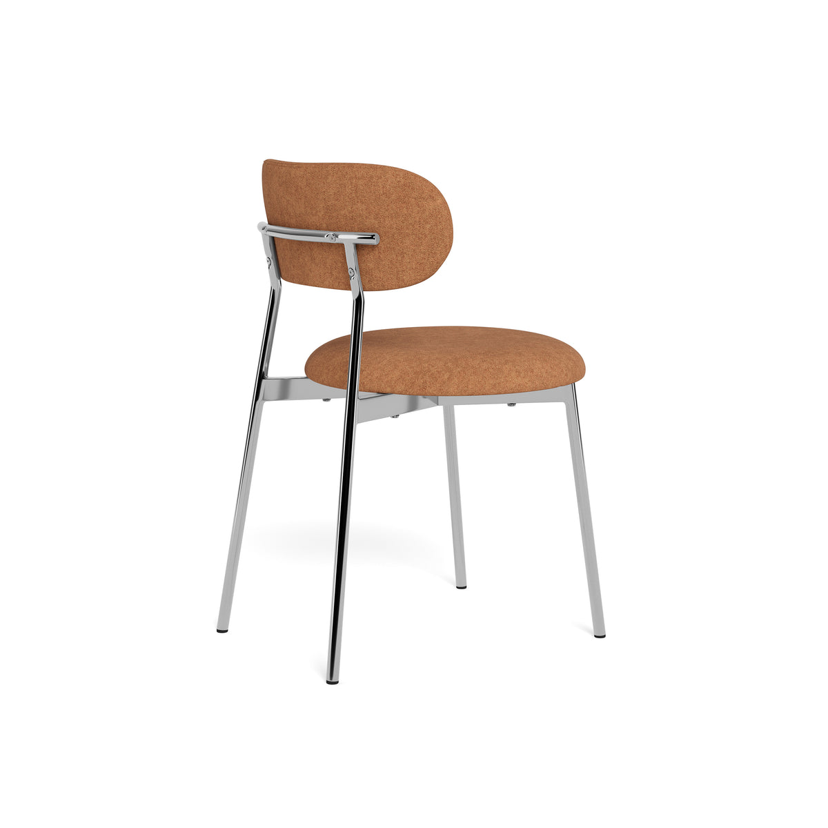 Chaise Dotto 47 x 79, couleur terre cuite, vue arrière en angle – poignée chromée sous le dossier, chaise de style rétro-moderne