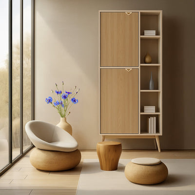 Mandala Bookcase 80x160 with Shelves and Cabinets, Japandi Style – photo 3