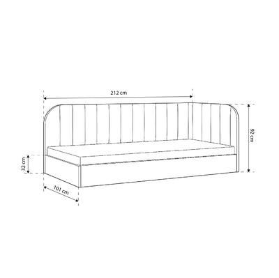 Mily Corner Ottoman Bed with Storage 101x212, Scandinavian Style – dimensions drawing