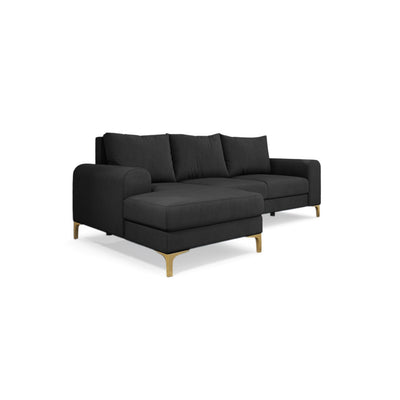 Canapé d'angle Arpelo 245x145, version gauche, Gris Graphite (MANILA 19), sur pieds dorés – canapé d'angle convertible avec fonction couchage