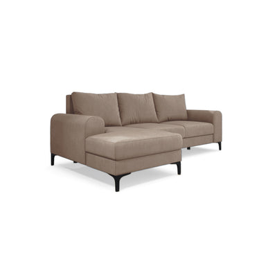 Canapé d'angle Arpelo 245x145, version gauche, Noix Poudrée (MANILA 02), sur pieds noirs – canapé d'angle convertible en velours