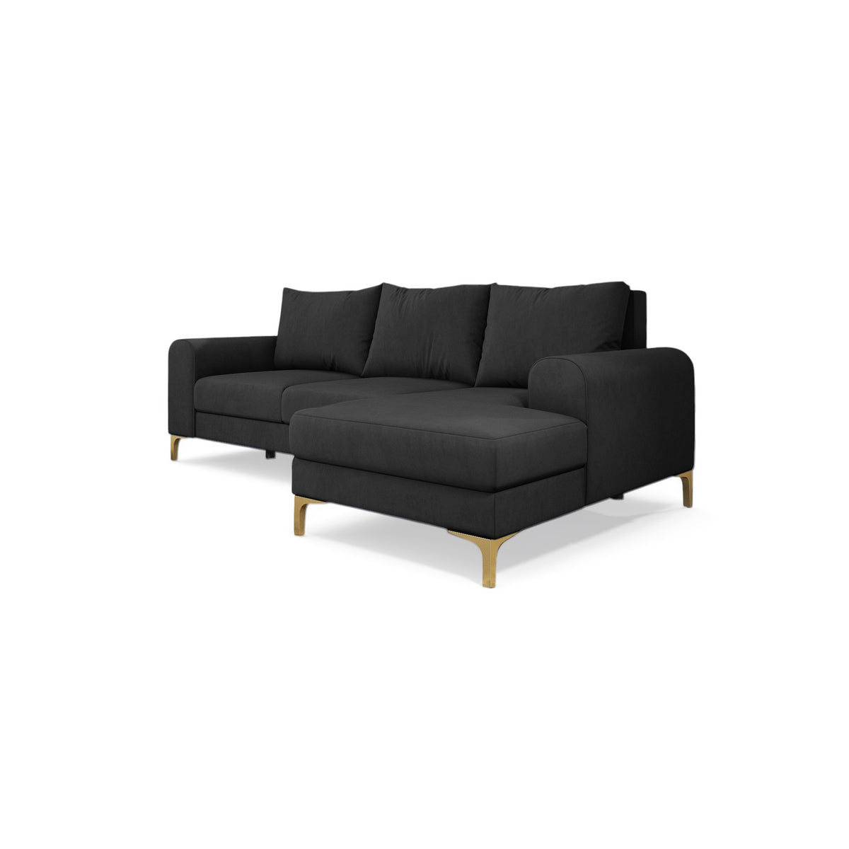 Canapé d'angle Arpelo 245x145, version droite, Gris Graphite (MANILA 19), sur pieds dorés – canapé d'angle convertible avec fonction couchage