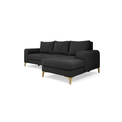 Canapé d'angle Arpelo 245x145, version droite, Gris Graphite (MANILA 19), sur pieds dorés – canapé d'angle convertible avec fonction couchage