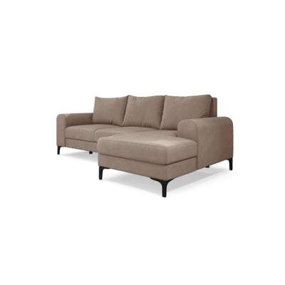 Canapé d'angle Arpelo 245x145, version droite, Noix Poudrée (MANILA 02), sur pieds noirs – canapé d'angle convertible en velours