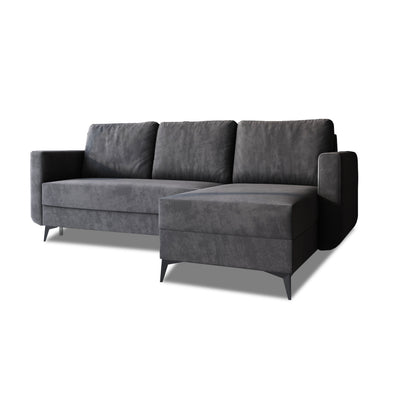 Canapé d'angle Forra 235 cm Gris Graphite (MANILA 19), version droite, sur pieds hauts noirs