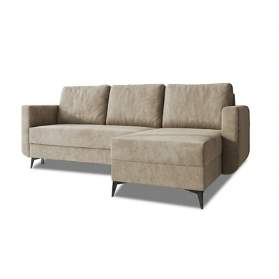 Canapé d'angle Forra 235 cm Noix Poudrée (MANILA 02), version droite, sur pieds hauts noirs
