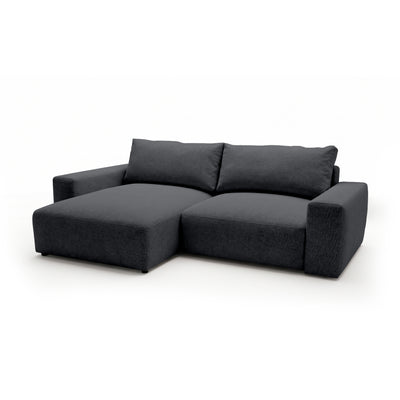 Canapé d'angle modulable Iskeli Cendre Foncé (ARAGON 93), version gauche, vue de trois quarts – canapé d'angle avec pouf en tissu Aragon
