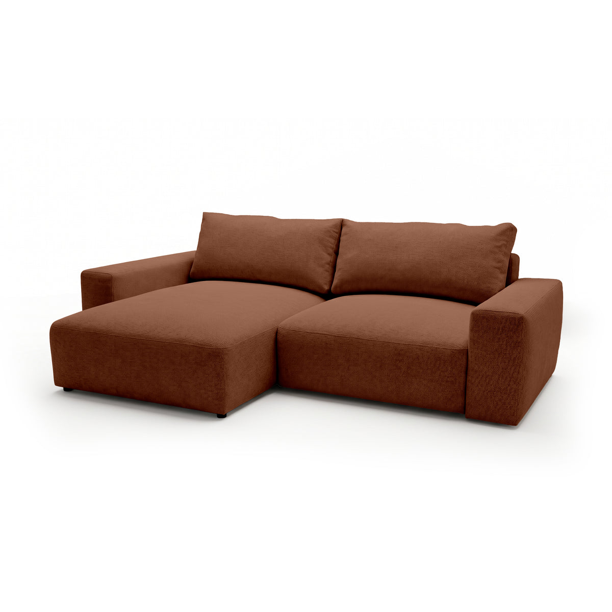 Canapé d'angle modulable Iskeli Cannelle Mat (ARAGON 56), version gauche, vue de trois quarts – canapé d'angle avec pouf en tissu Aragon
