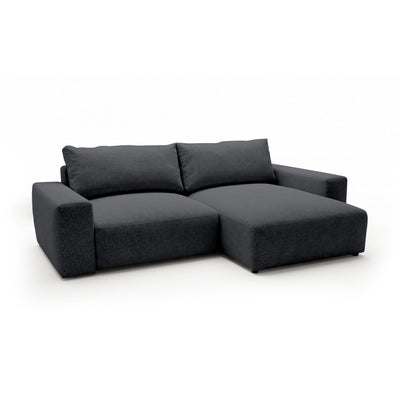 Canapé d'angle modulable Iskeli Cendre Foncé (ARAGON 93), version droite, vue de trois quarts – canapé d'angle avec pouf en tissu Aragon