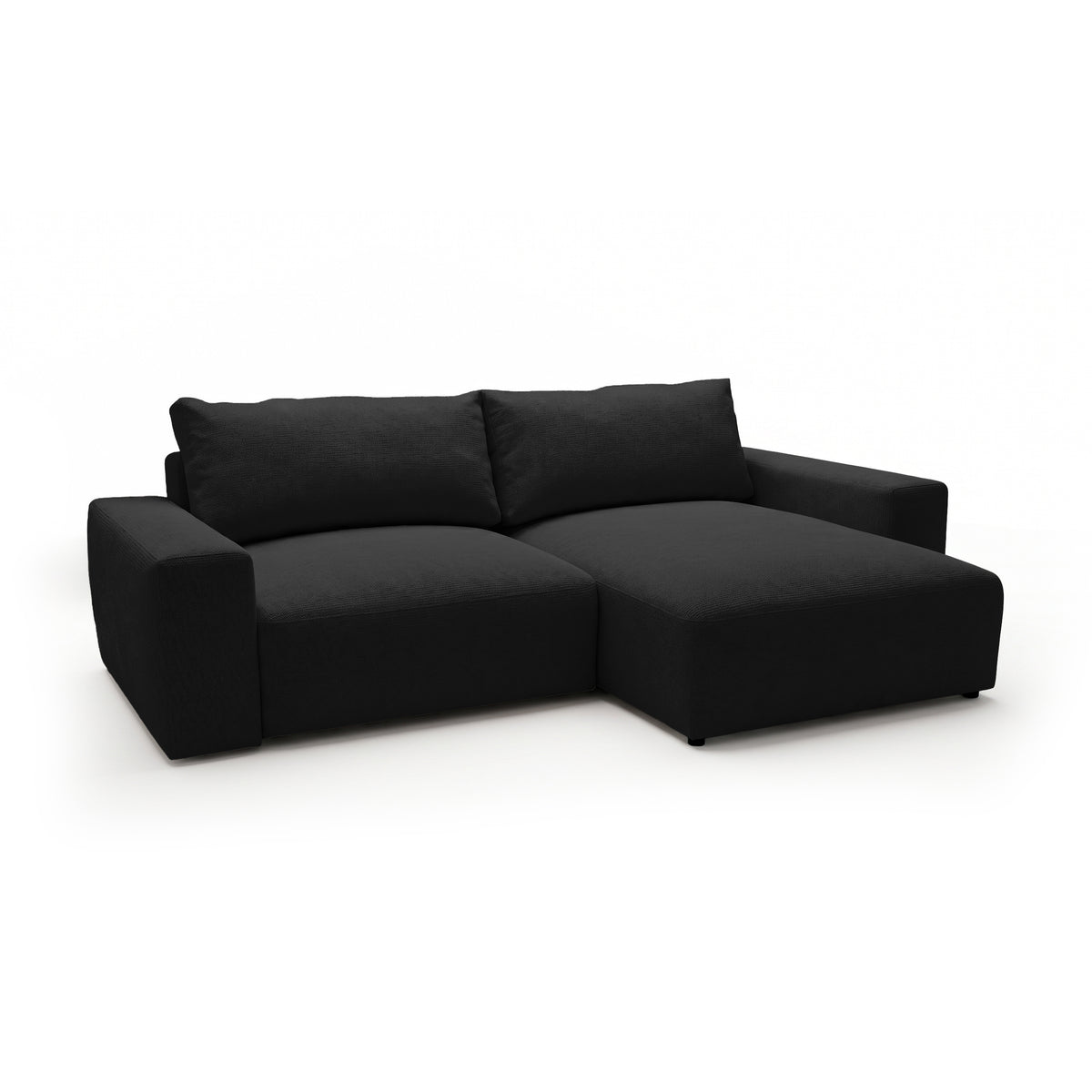 Canapé d'angle modulable Iskeli Profondeur Corbeau (ARAGON 99), version droite, vue de trois quarts – canapé d'angle avec pouf en tissu Aragon