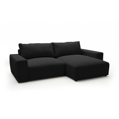 Canapé d'angle modulable Iskeli Profondeur Corbeau (ARAGON 99), version droite, vue de trois quarts – canapé d'angle avec pouf en tissu Aragon