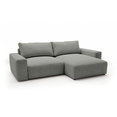 Canapé d'angle modulable Iskeli Gris Acier (ARAGON 83), version droite, vue de trois quarts – canapé d'angle avec pouf en tissu Aragon