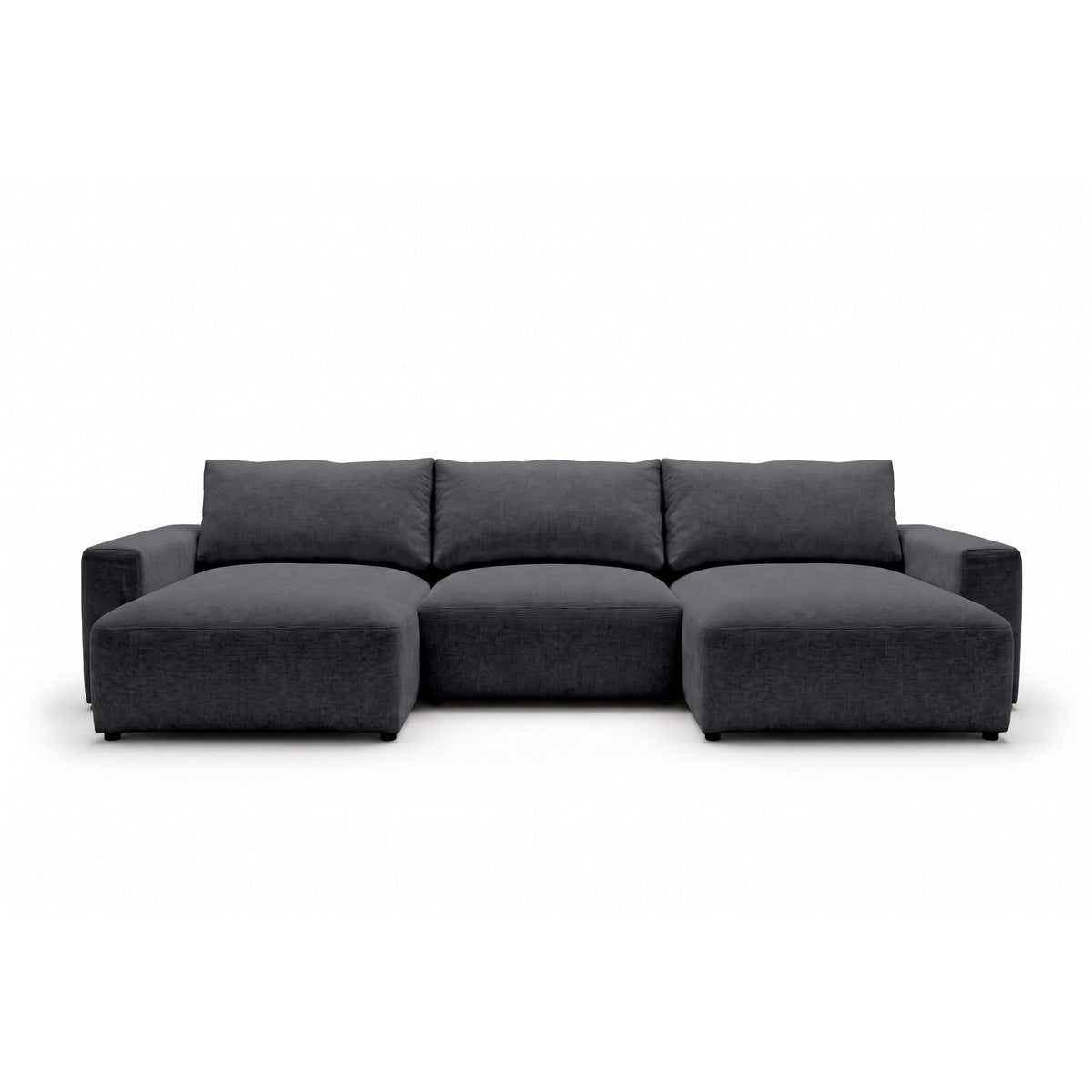 Canapé d'angle modulable U Iskeli 361 cm Cendre Foncé (ARAGON 93), vue de face – canapé d'angle avec deux ottomanes en tissu Aragon