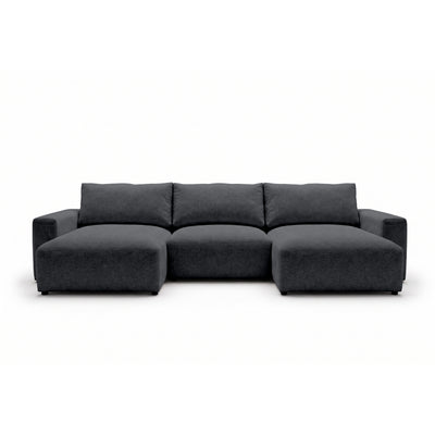 Canapé d'angle modulable U Iskeli 361 cm Cendre Foncé (ARAGON 93), vue de face – canapé d'angle avec deux ottomanes en tissu Aragon