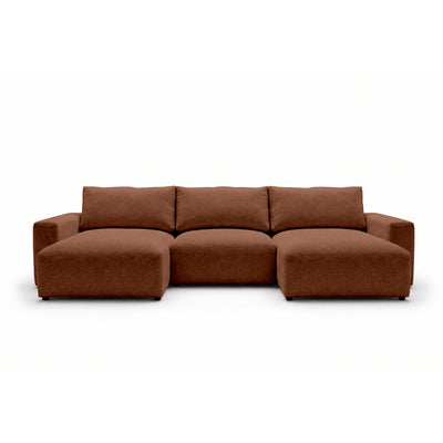 Canapé d'angle modulable U Iskeli 361 cm Cannelle Mat (ARAGON 56), vue de face – canapé d'angle avec deux ottomanes en tissu Aragon