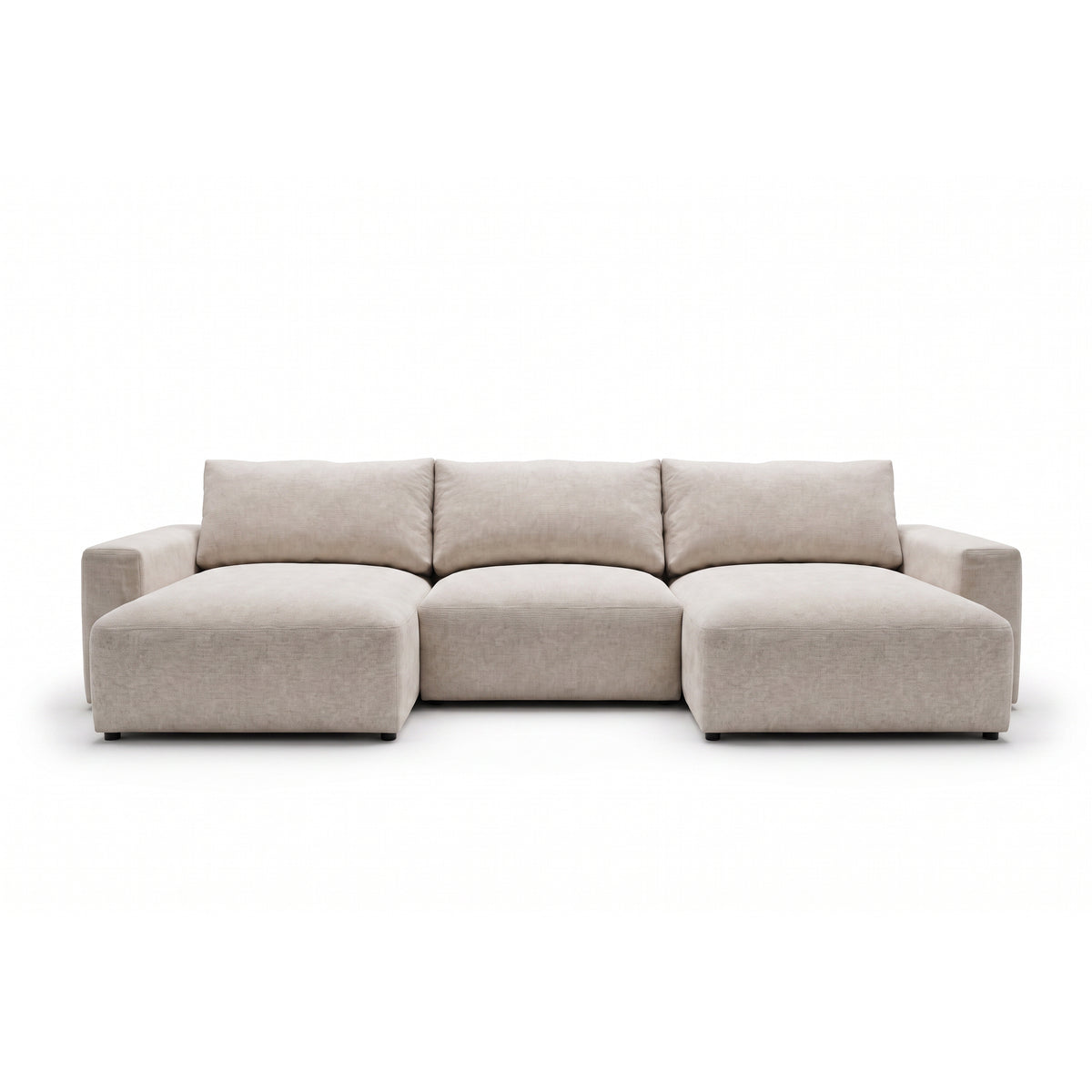 Canapé d'angle modulable U Iskeli 361 cm Taupe Crème (ARAGON 03), vue de face – deux ottomanes et module central