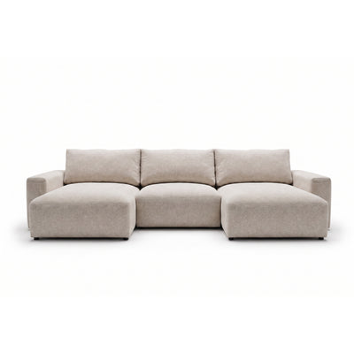 Canapé d'angle modulable U Iskeli 361 cm Taupe Crème (ARAGON 03), vue de face – deux ottomanes et module central
