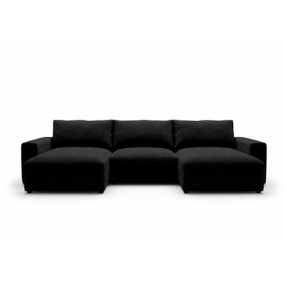 Canapé d'angle modulable U Iskeli 361 cm Profondeur Corbeau (ARAGON 99), vue de face – canapé d'angle avec deux ottomanes en tissu Aragon
