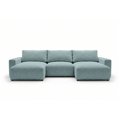 Canapé d'angle modulable U Iskeli 361 cm Lazur Glacé (ARAGON 70), vue de face – canapé d'angle avec deux ottomanes en tissu Aragon
