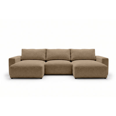 Canapé d'angle modulable U Iskeli 361 cm Beige Noisette (ARAGON 14), vue de face – canapé d'angle avec deux ottomanes en tissu Aragon