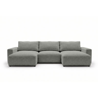 Canapé d'angle modulable U Iskeli 361 cm Gris Acier (ARAGON 83), vue de face – canapé d'angle avec deux ottomanes en tissu Aragon