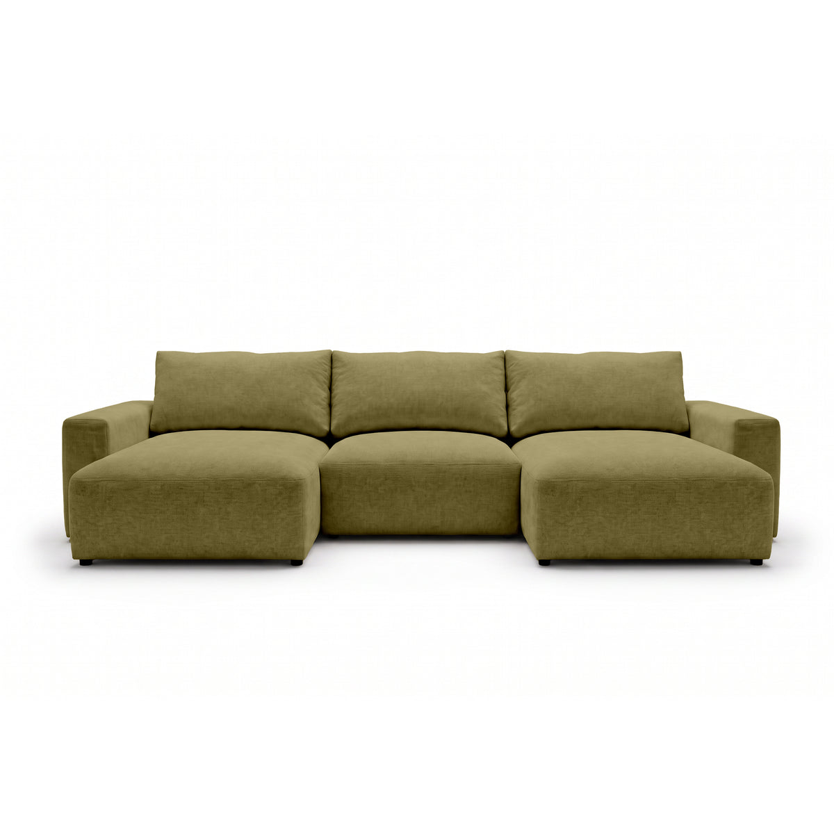Canapé d'angle modulable U Iskeli 361 cm Lin Doré (ARAGON 35), vue de face – canapé d'angle avec deux ottomanes en tissu Aragon
