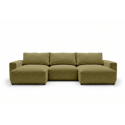 Canapé d'angle modulable U Iskeli 361 cm Lin Doré (ARAGON 35), vue de face – canapé d'angle avec deux ottomanes en tissu Aragon