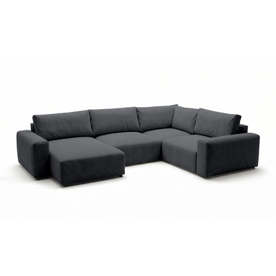 Canapé d'angle modulable UL Iskeli Plus 341 cm Cendre Foncé (ARAGON 93), version gauche, vue de trois quarts – grand canapé d'angle en tissu Aragon