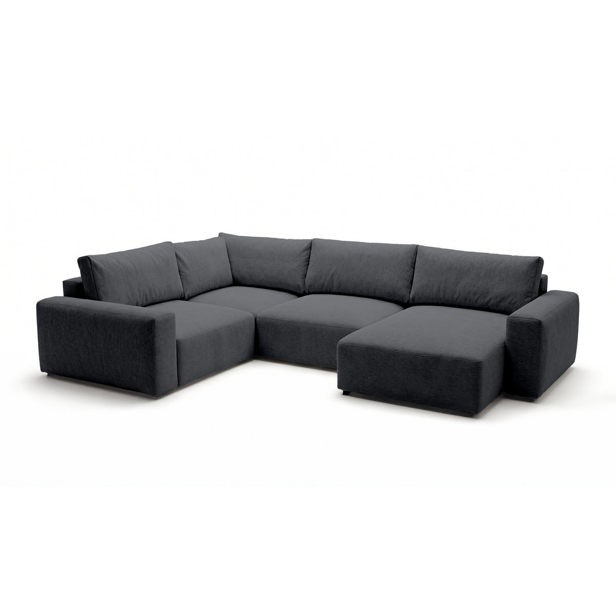 Canapé d'angle modulable UL Iskeli Plus 341 cm Cendre Foncé (ARAGON 93), version droite, vue de trois quarts – grand canapé d'angle en tissu Aragon