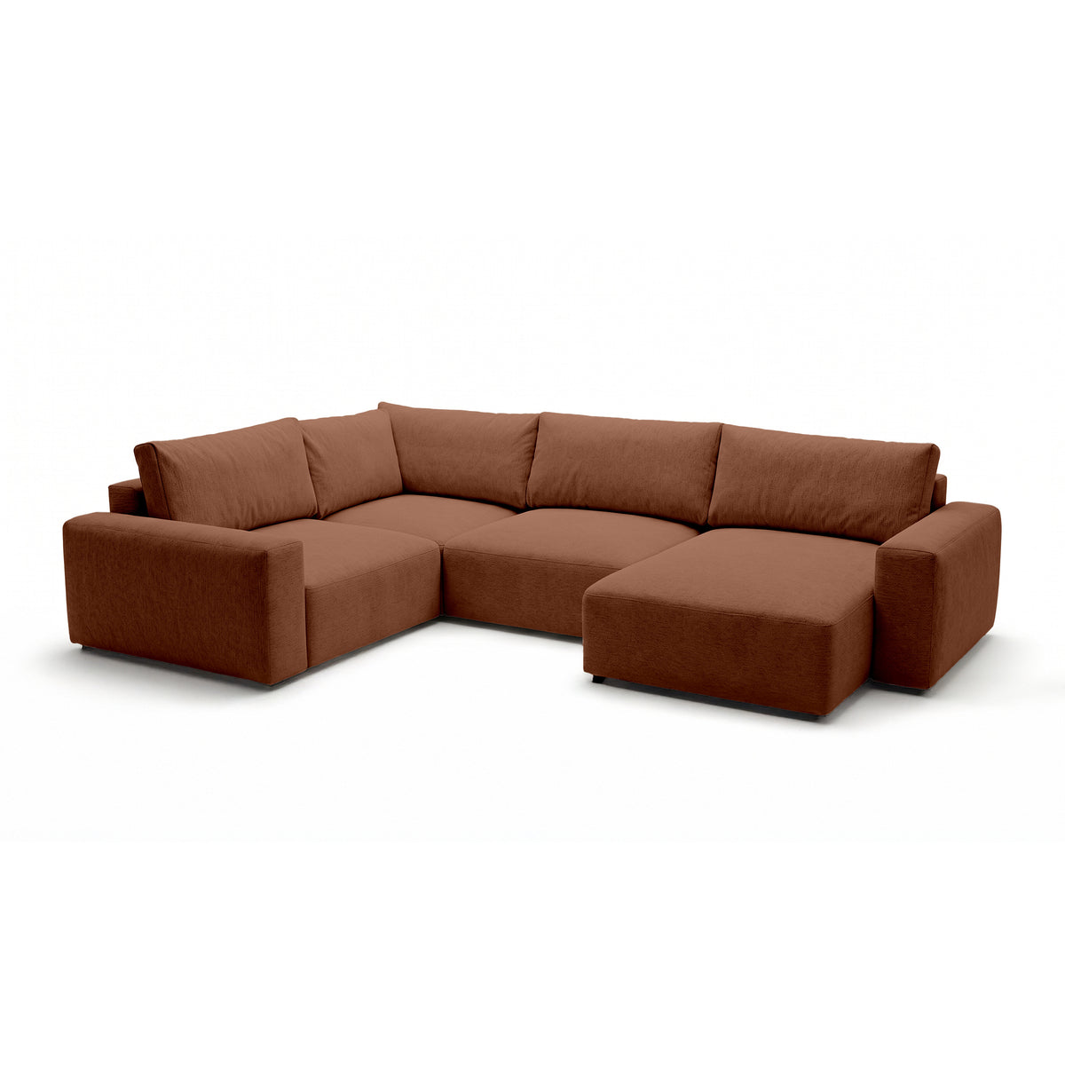 Canapé d'angle modulable UL Iskeli Plus 341 cm Cannelle Mat (ARAGON 56), version droite, vue de trois quarts – grand canapé d'angle en tissu Aragon