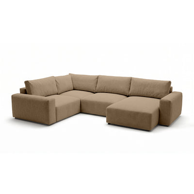 Canapé d’angle modulable UL Iskeli Plus 341 cm Beige noisette (ARAGON 14) droite de biais – grand canapé en tissu Aragon