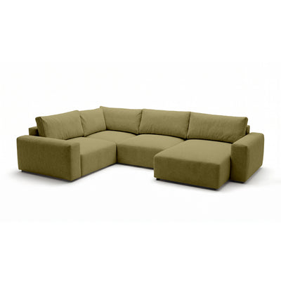 Canapé d'angle modulable UL Iskeli Plus 341 cm Lin Doré (ARAGON 35), version droite, vue de trois quarts – grand canapé d'angle en tissu Aragon