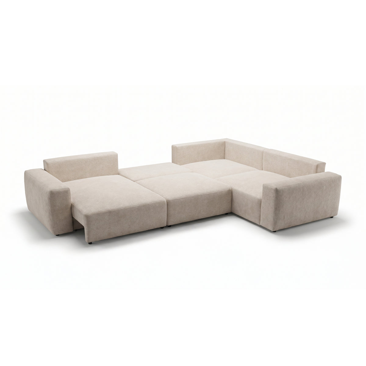 Canapé d'angle modulable UL Iskeli Plus Taupe Crème (ARAGON 03), version gauche, une fois déplié – canapé d'angle pour dormir au quotidien