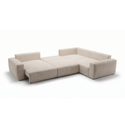 Canapé d'angle modulable UL Iskeli Plus Taupe Crème (ARAGON 03), version gauche, une fois déplié – canapé d'angle pour dormir au quotidien