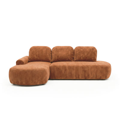 Canapé d'angle Moluni 263 cm Châtaigne Rouille (BELLINI 09), version gauche – canapé d'angle arrondi avec fonction couchage, vue de face