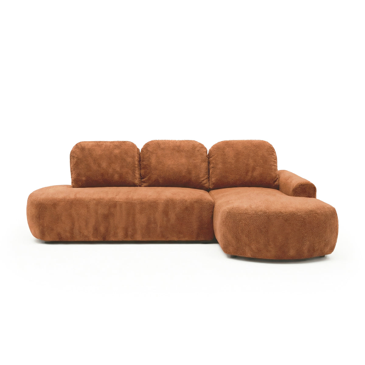 Canapé d'angle Moluni 263 cm Châtaigne Rouille (BELLINI 09), version droite – chaise longue à droite, vue de face