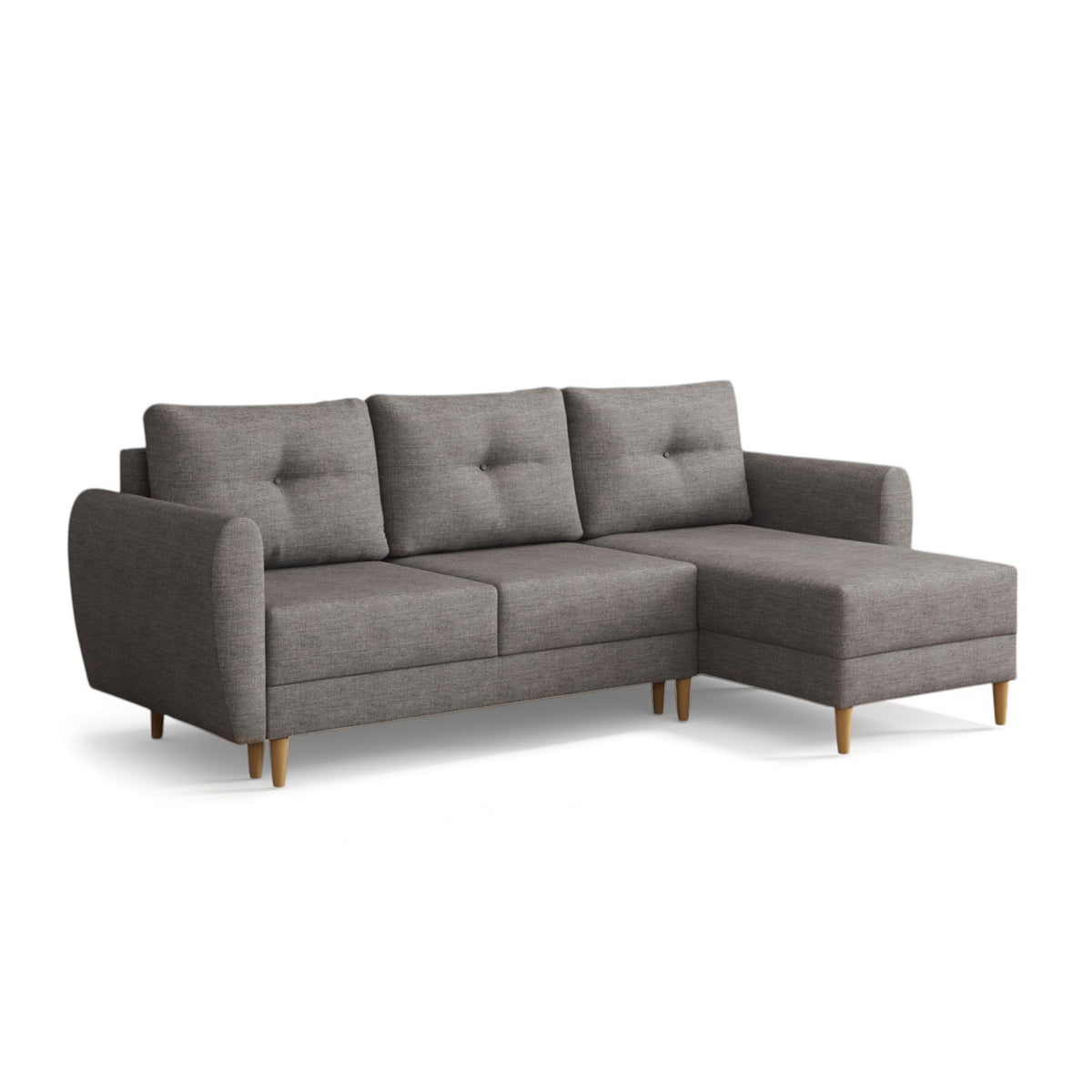 Canapé d'angle convertible Harmi 235 cm Brume Argentée (SAWANA 05), version droite, avec rangement pour la literie