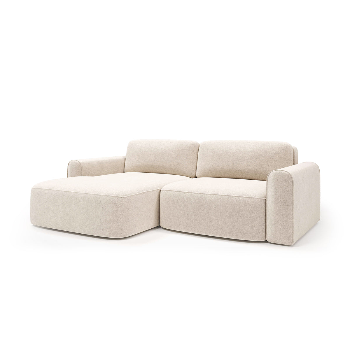 Canapé d’angle Saniri côté gauche Sable Lin (CASTEL 03) – canapé d’angle avec fonction couchage, vue de trois quarts