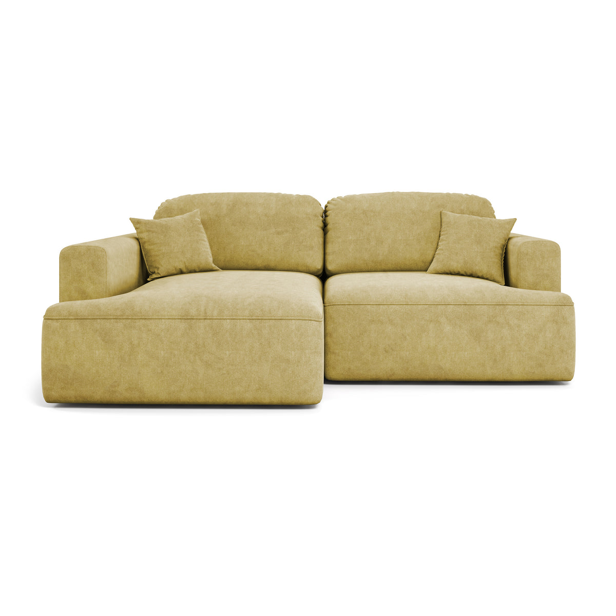 Canapé d'angle Senvali 240 cm Sépia Dorée (CLOUD 32), version gauche, avec coussins décoratifs – canapé d'angle pour le salon, vue de face