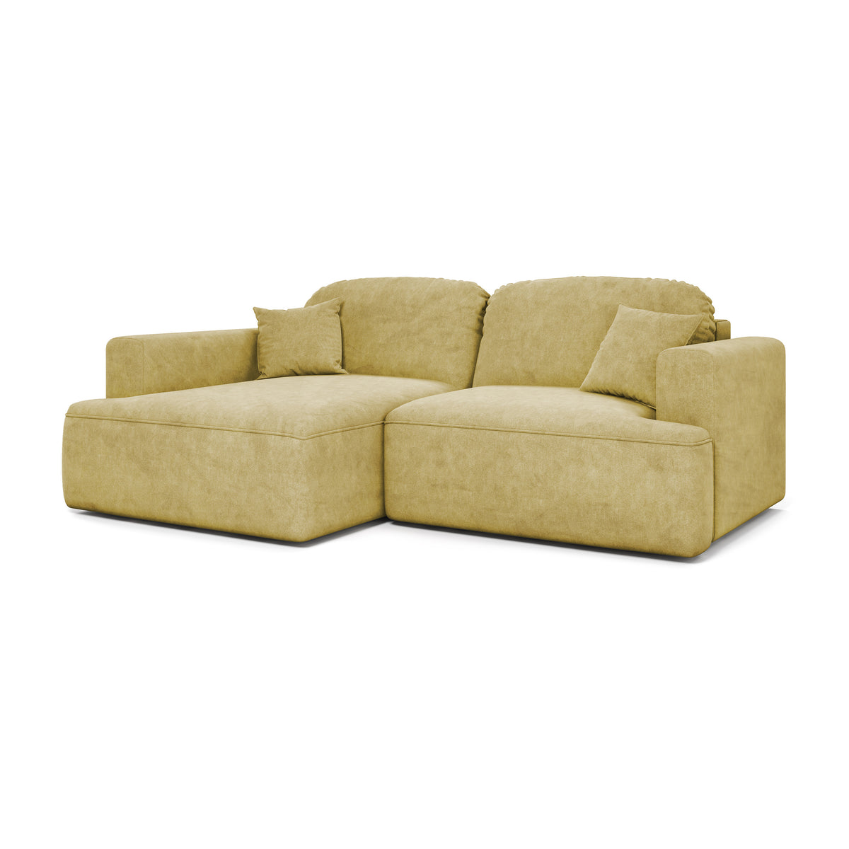 Canapé d'angle Senvali 240 cm Sépia Dorée (CLOUD 32), version gauche – canapé d'angle en velours avec fonction couchage, vue de trois quarts