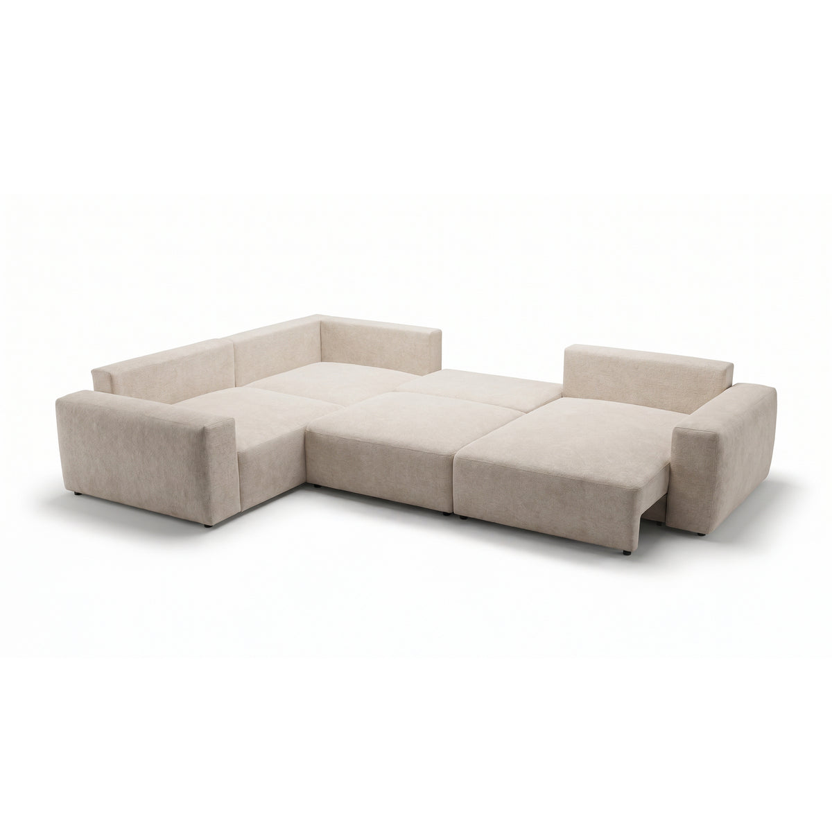Canapé d'angle UL Iskeli Plus Taupe Crème (ARAGON 03), version droite, une fois déplié – canapé d'angle avec fonction couchage Automat DL