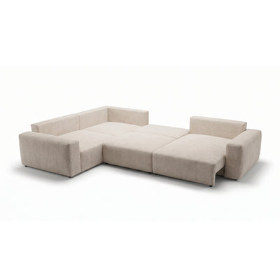 Canapé d'angle UL Iskeli Plus Taupe Crème (ARAGON 03), version droite, une fois déplié – canapé d'angle avec fonction couchage Automat DL