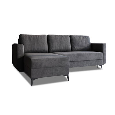 Canapé d'angle avec fonction couchage Forra Gris Graphite (MANILA 19), version gauche, velours Manila