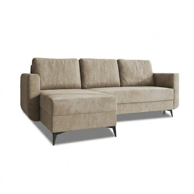 Canapé d'angle avec fonction couchage Forra Noix Poudrée (MANILA 02), version gauche, velours Manila