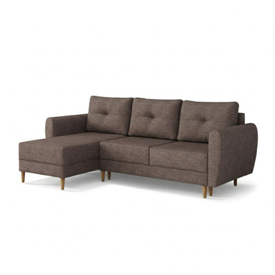 Canapé d'angle convertible Harmi Taupe Sable (SAWANA 12), version gauche, tressage Sawana